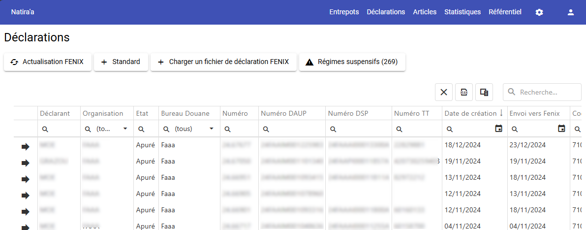 Bouton Régimes Suspensifs sur l'accueil