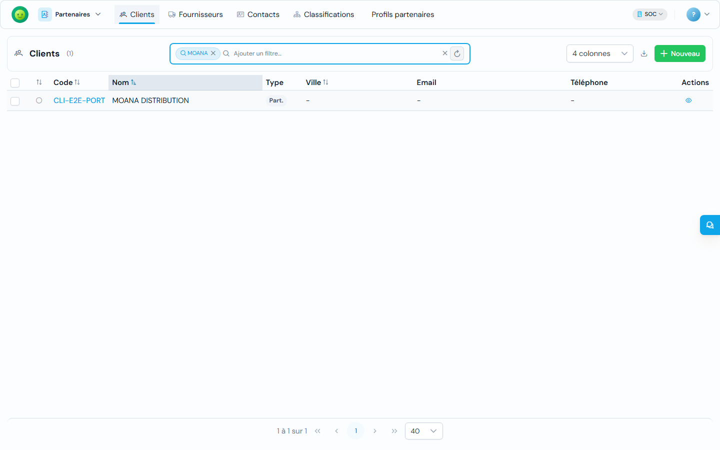 Liste des clients du module Partenaires